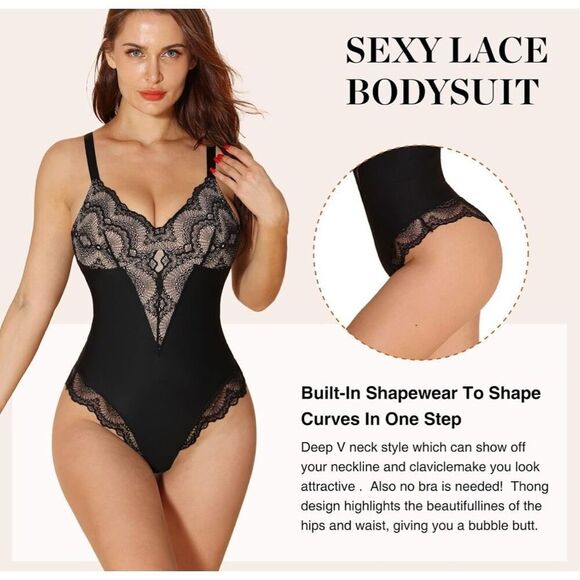 SHAPSHE Lace Bodysuit for Women Tummy Control Shapewear Women's V-neck Camisole - Picture 6 of 8
